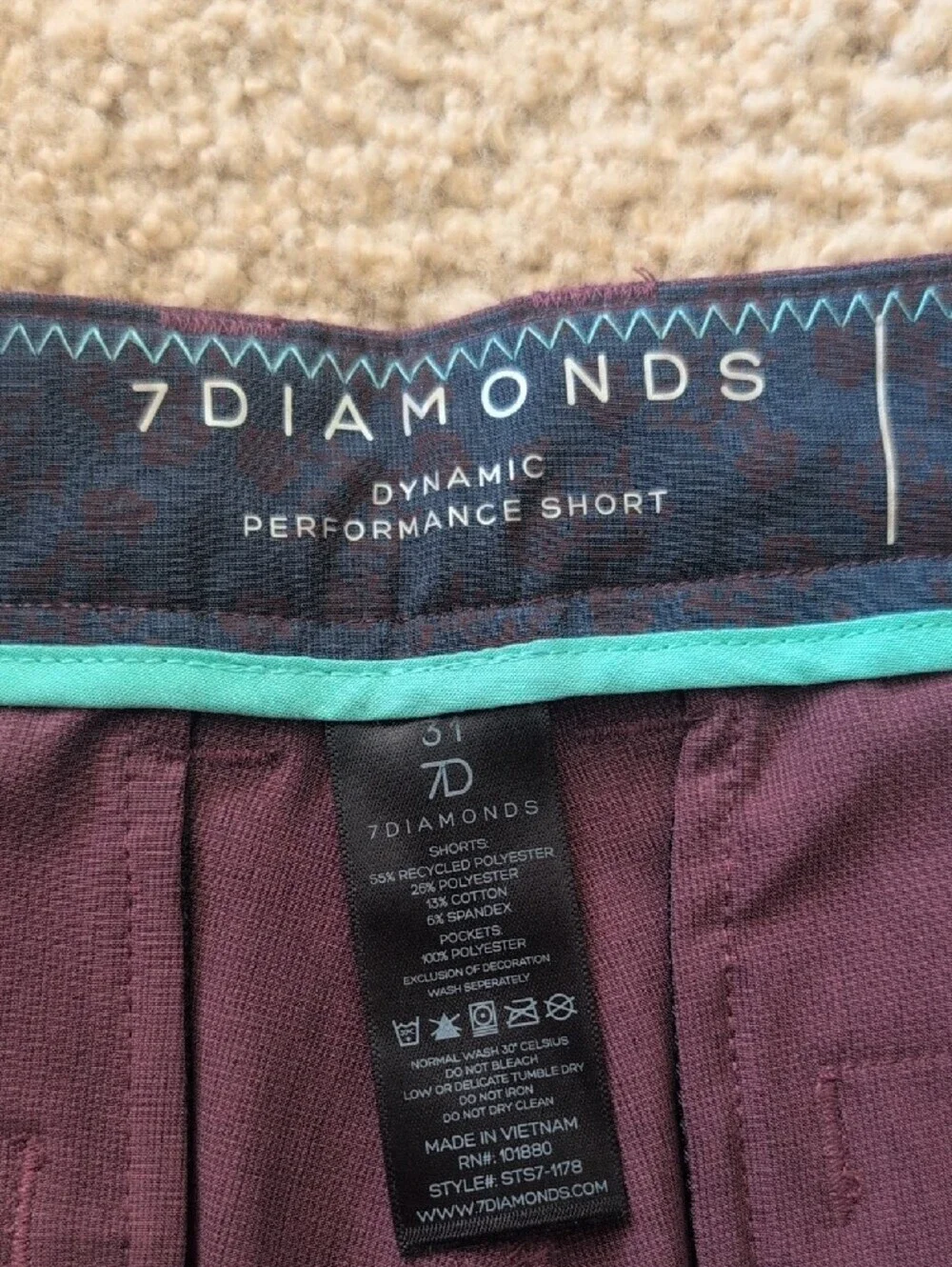 7 Diamonds Men's Athletic Shorts in Plum Dynamic Performance Short